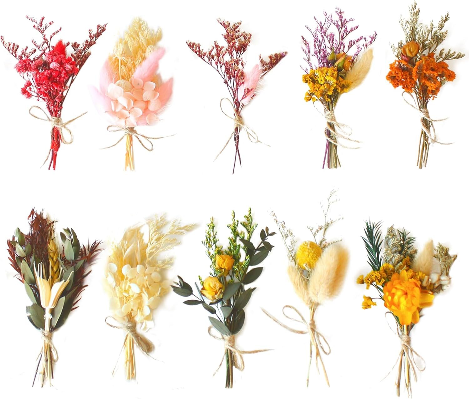 mini bouquets fleurs séchées colorées naturelles décoration étagère