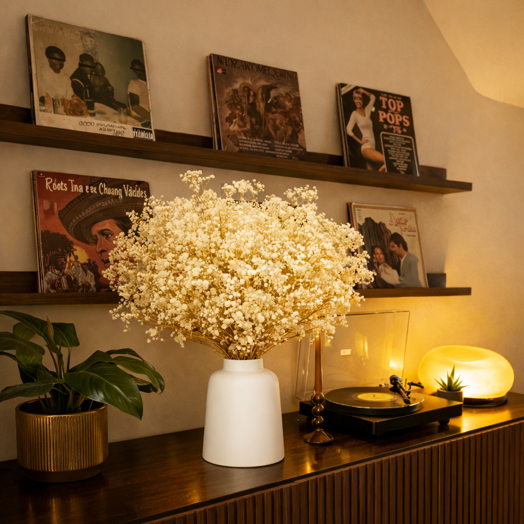 bouquet fleurs séchées naturelles dans vase blanc salon décoration
