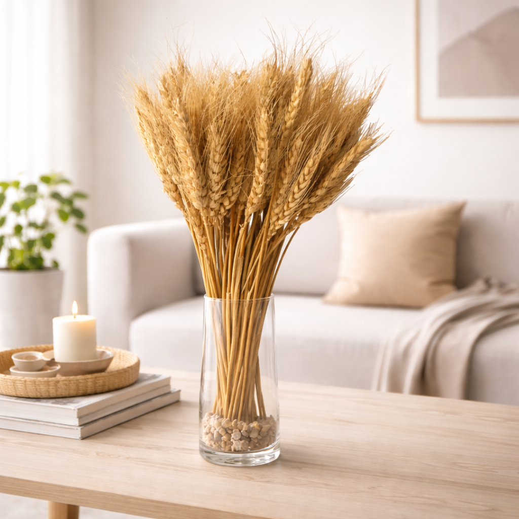 épis de blé séchés dans vase table de salon déco rustique naturelle